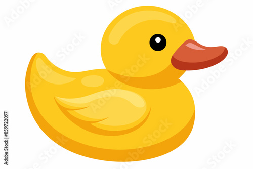 Yellow rubber duck isolated on a white background. Bath toy duck. Concept of childhood, bath time, playful design. Print, icon, design element