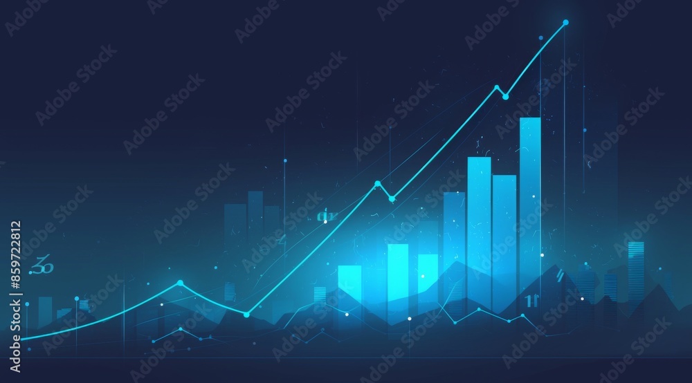 A blue stock market graph with an upward trend on a dark background A blue stock market graph with an upward trend on a dark background