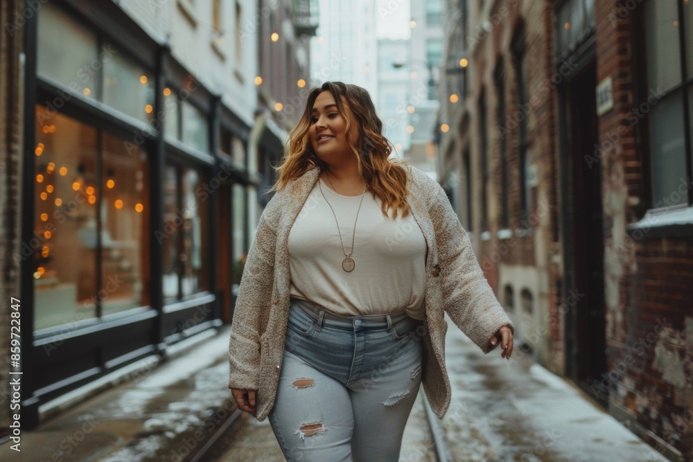 Fototapeta premium A stunning image of a confident plus-size woman embracing diversity and body acceptance during