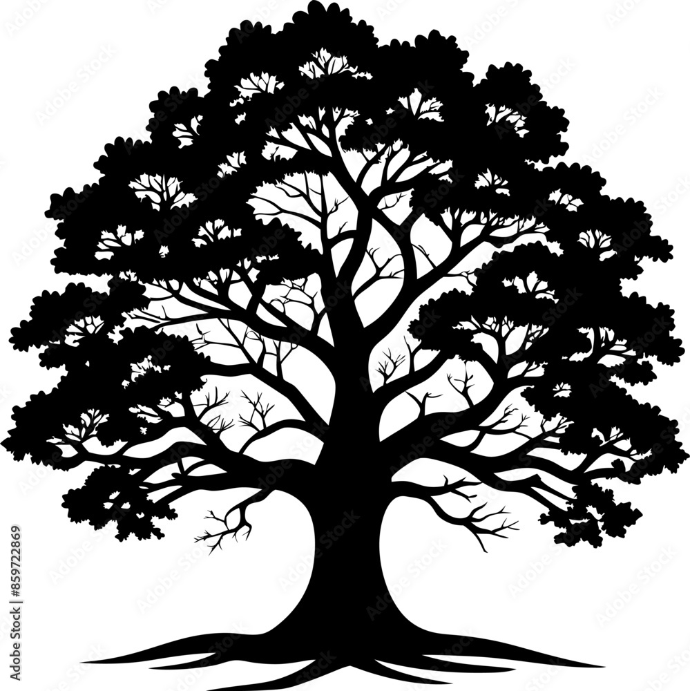 Obraz premium Silhouette oak tree on a white background free vector art