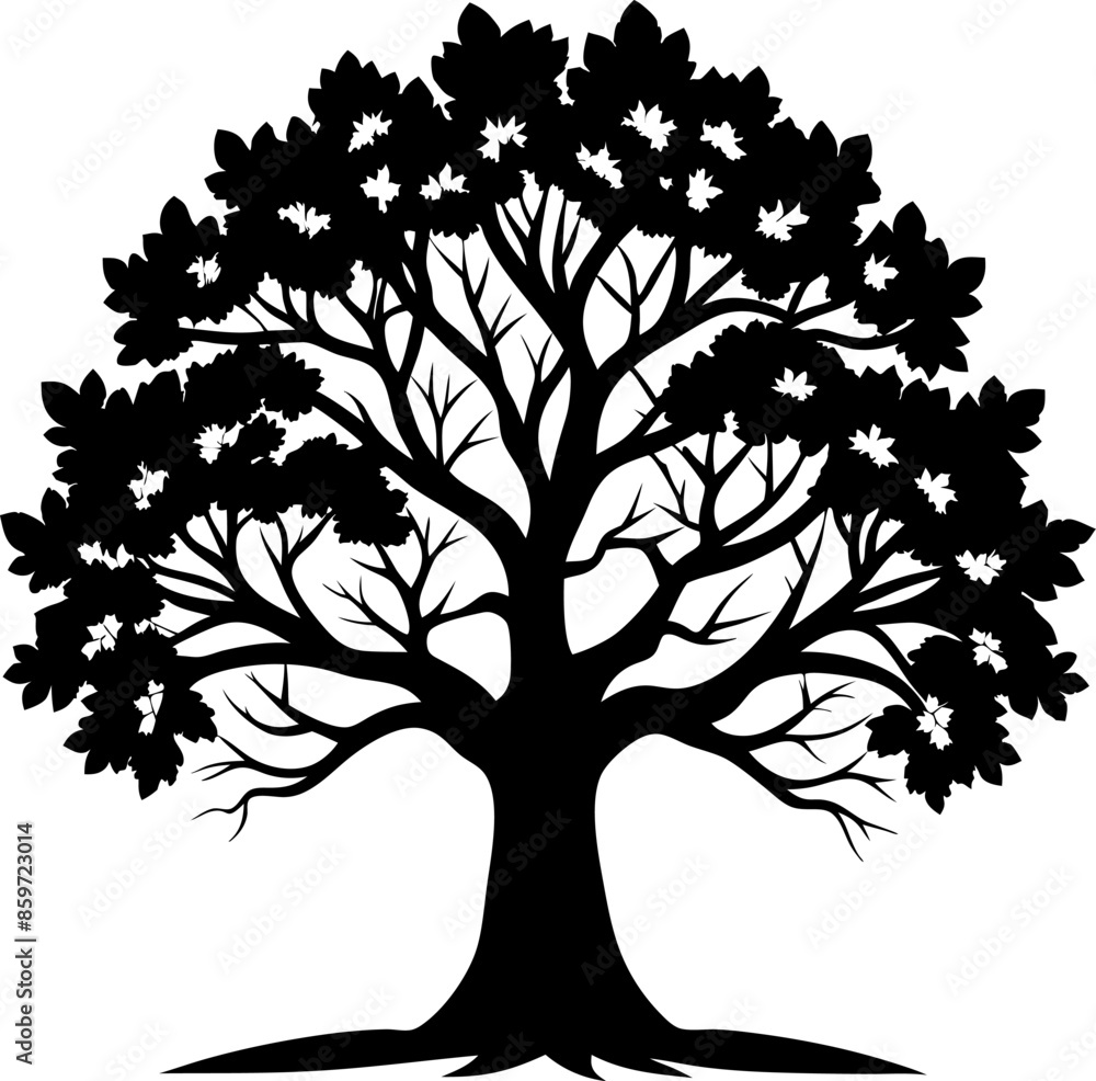Obraz premium Oak Tree Silhouette on a white vector illustration