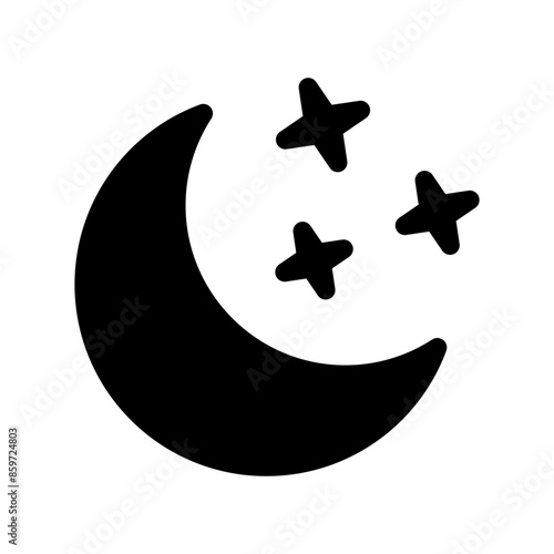 Crescent moon with stars icon on white background. Night icon. Crescent moon icon. Minimalist style.