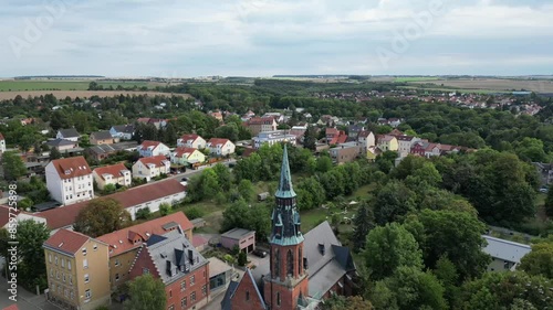 Aerial video around a church in Apolda, thuringia, Germany photo