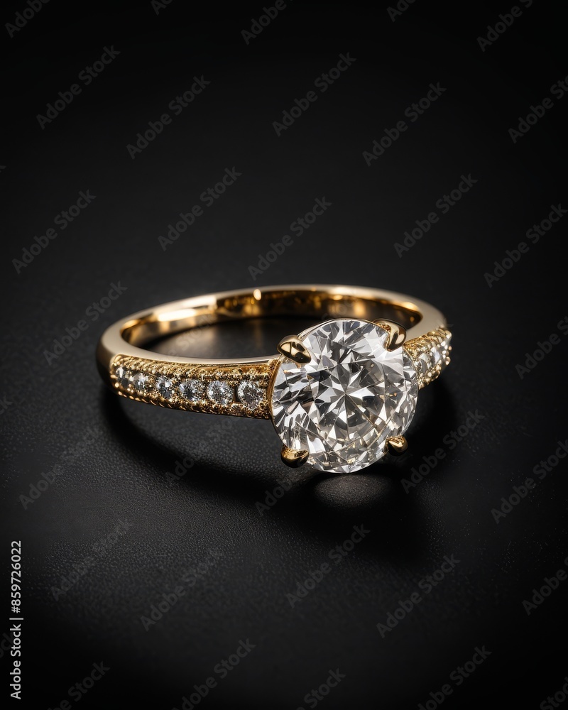 Thin ring with one large diamond and small diamonds Thin ring with one large diamond and small diamonds