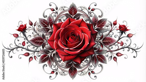 Fototapeta Naklejka Na Ścianę i Meble -  gothic red rose design illustration, tattoo design, vector idea