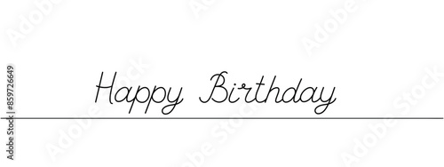 Photography happy birthday phrase continuous line drawing, black line vector illustration, e