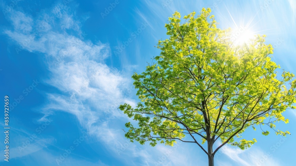 Spring s Natural Beauty Green Tree on Sky Background Spring s Natural Beauty Green Tree on Sky Background