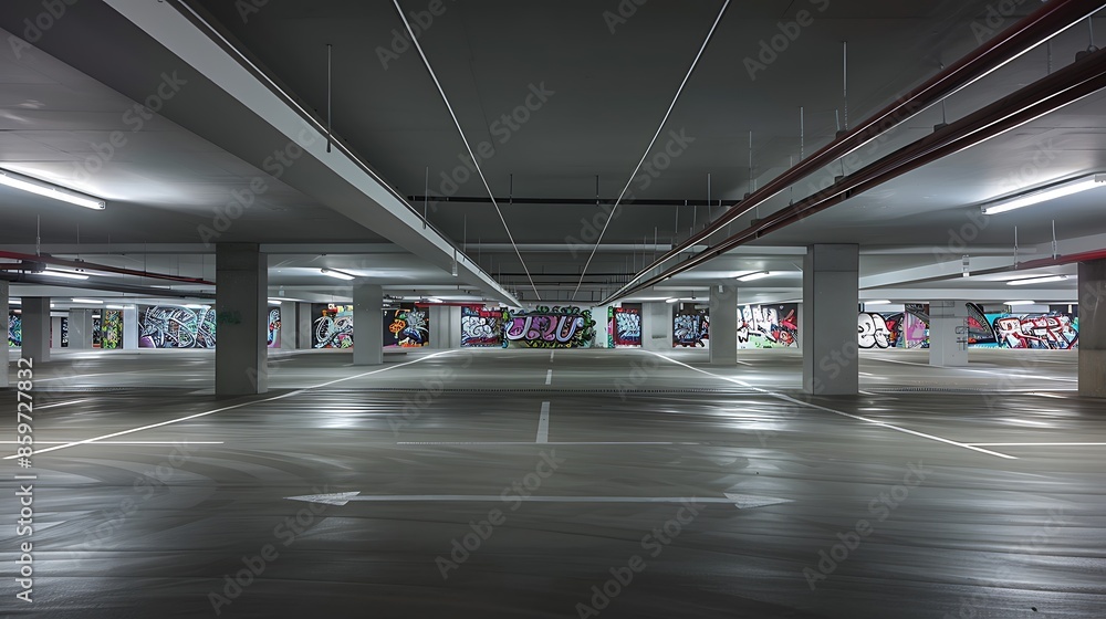 underground parking garage with walls covered in graffiti-resistant fiber cement siding, designed to maintain a clean and modern appearance