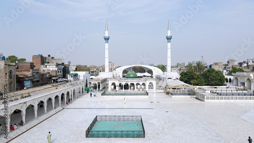 An aerial view of Data Darbar's complex, a shrine of a famous Muslim Sufi saint.  photo