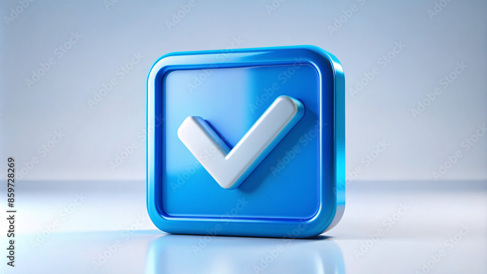 Modern 3D render model illustration of a blue checkmark symbol in a square shape, checkmark design grafic resource isolated Modern 3D render model illustration of a blue checkmark symbol in a square shape, checkmark design grafic resource isolated