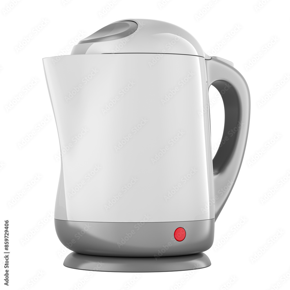 Fototapeta premium White electric kettle, 3D rendering isolated on transparent background