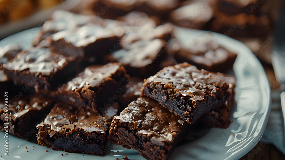 A plate of decadent fast food brownies with a rich, fudgy texture A plate of decadent fast food brownies with a rich, fudgy texture