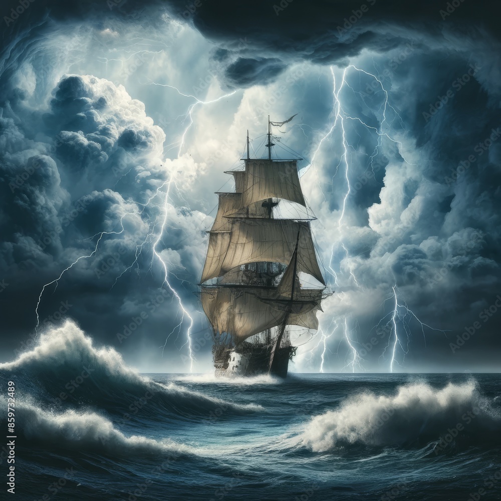 Fototapeta premium Frigate Against the Storm