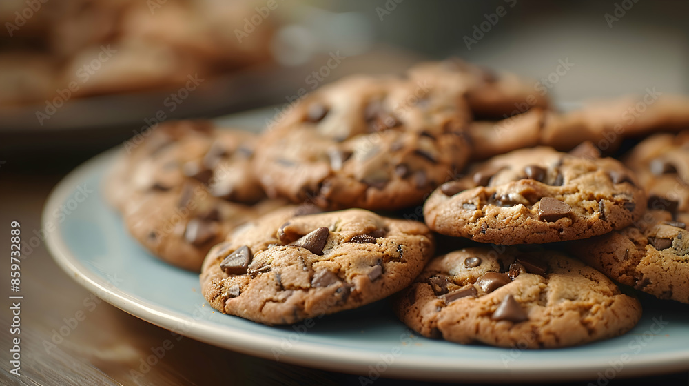 A plate of warm fast food cookies with a crispy exterior and chewy interior A plate of warm fast food cookies with a crispy exterior and chewy interior