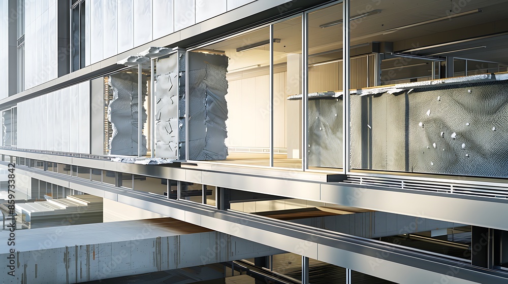 Fototapeta premium detailed architectural study of a buildinga??s thermal performance, featuring cross-sectional views of walls with fiber cement siding and advanced insulation