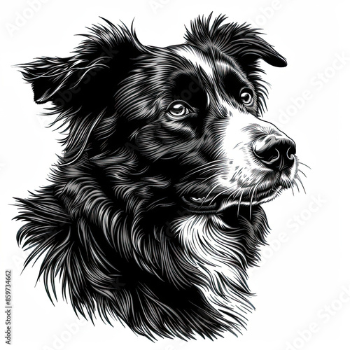 Wallpaper Mural A black and white drawing of a Australian Shepherd dog Torontodigital.ca
