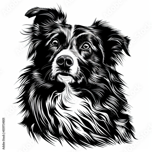 Wallpaper Mural A black and white drawing of a Australian Shepherd dog Torontodigital.ca