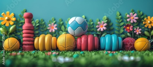Colorful Balls and Flowers in a Spring Garden © Bolustck