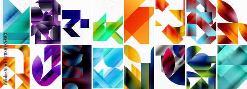 Triangles and circles abstract shapes templates set