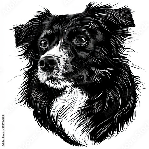 Wallpaper Mural A black and white drawing of a Australian Shepherd dog Torontodigital.ca