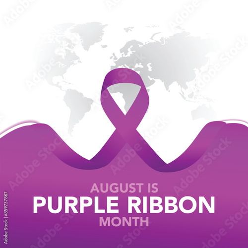 August is purple ribbon month. background, banner, card, poster, template. Vector illustration.
