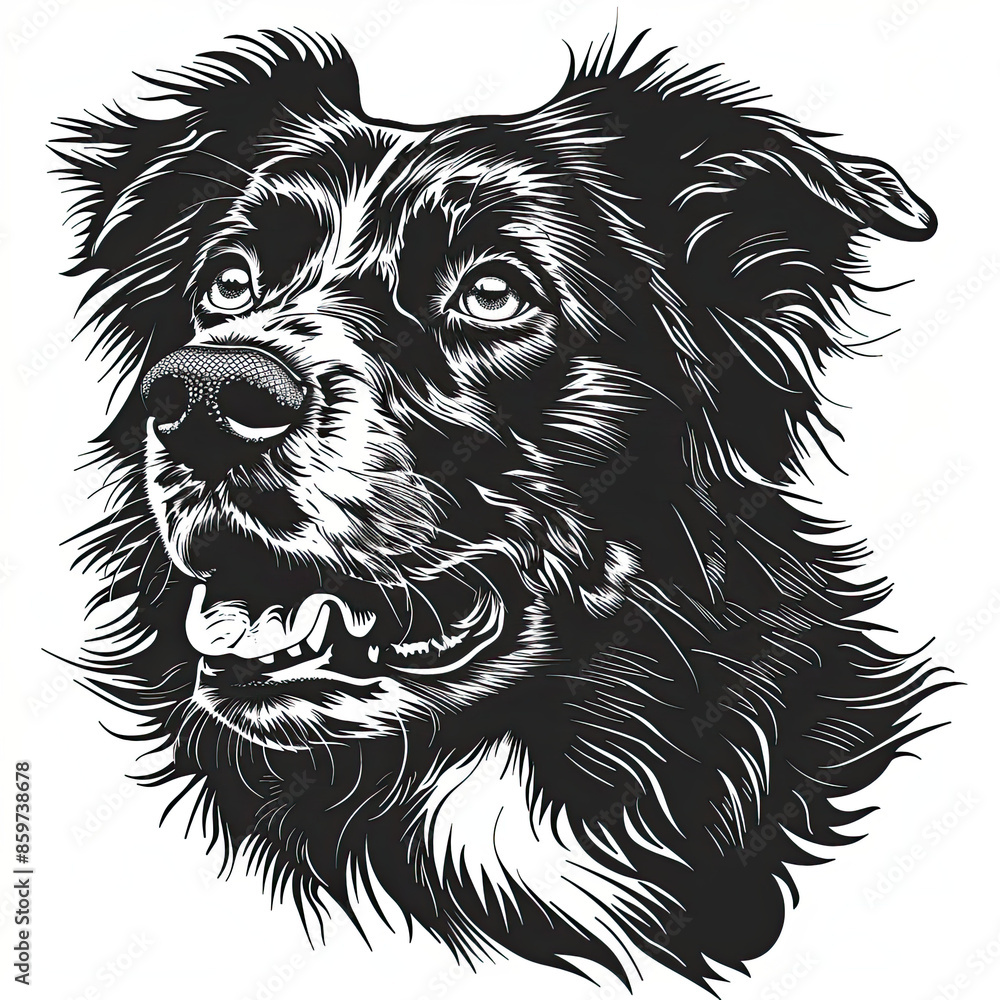 Obraz premium A black and white drawing of a Australian Shepherd dog