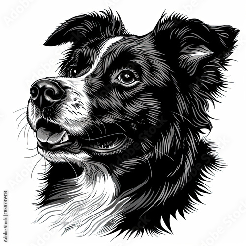 Wallpaper Mural A black and white drawing of a Australian Shepherd dog Torontodigital.ca