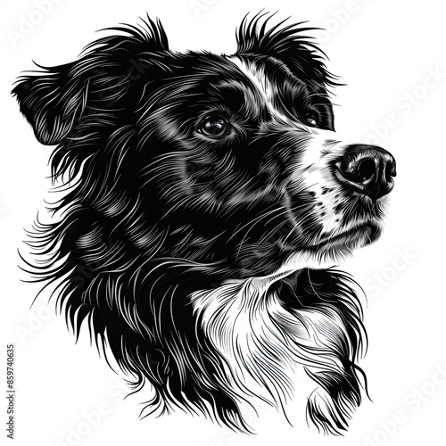 Wallpaper Mural A black and white drawing of a Australian Shepherd dog Torontodigital.ca