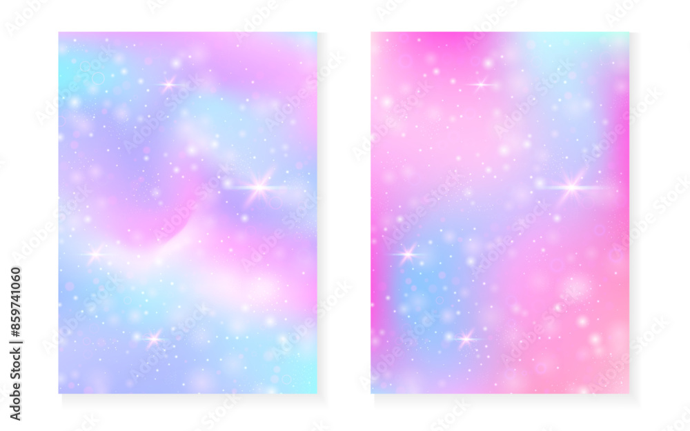 Unicorn background with kawaii magic gradient. Princess rainbow hologram. Holographic fairy set. Mystical fantasy cover. Unicorn background with sparkles and stars for cute girl party invitation. Unicorn background with kawaii magic gradient. Princess rainbow hologram. Holographic fairy set. Mystical fantasy cover. Unicorn background with sparkles and stars for cute girl party invitation.