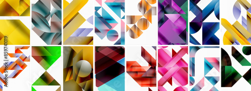 Triangles and circles abstract shapes templates set