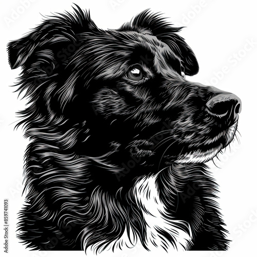 Wallpaper Mural A black and white drawing of a Australian Shepherd dog Torontodigital.ca