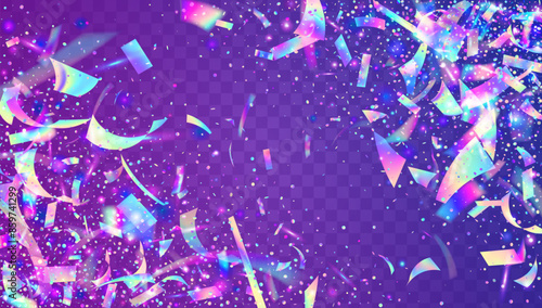 Carnaval Ribbon. Surprise Poster. Unicorn Tinsel. Birthday Effect. Disco Confetti. Purple Glare Burst. Laser Holographic Serpentine. Foil Element. Blue Carnaval Ribbon