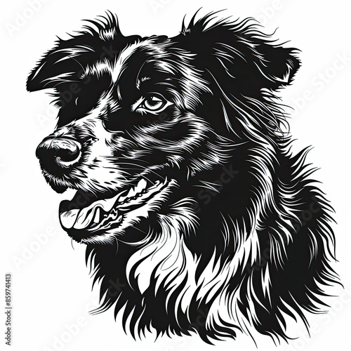 Wallpaper Mural A black and white drawing of a Australian Shepherd dog Torontodigital.ca