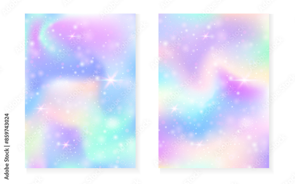 Magic background with princess rainbow gradient. Kawaii unicorn hologram. Holographic fairy set. Vibrant fantasy cover. Magic background with sparkles and stars for cute girl party invitation. Magic background with princess rainbow gradient. Kawaii unicorn hologram. Holographic fairy set. Vibrant fantasy cover. Magic background with sparkles and stars for cute girl party invitation.