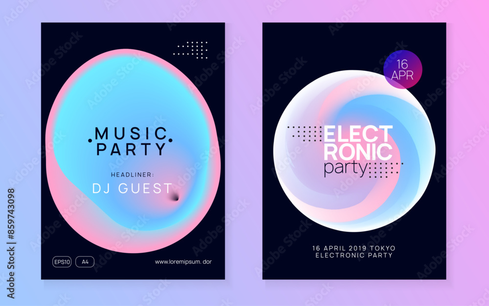Trance Party. Bright Glitch For Set. Linear Sound Flyer. Electro And Exhibition Layout. Futuristic Pattern For Invitation Template. Pink And Blue Trance Party