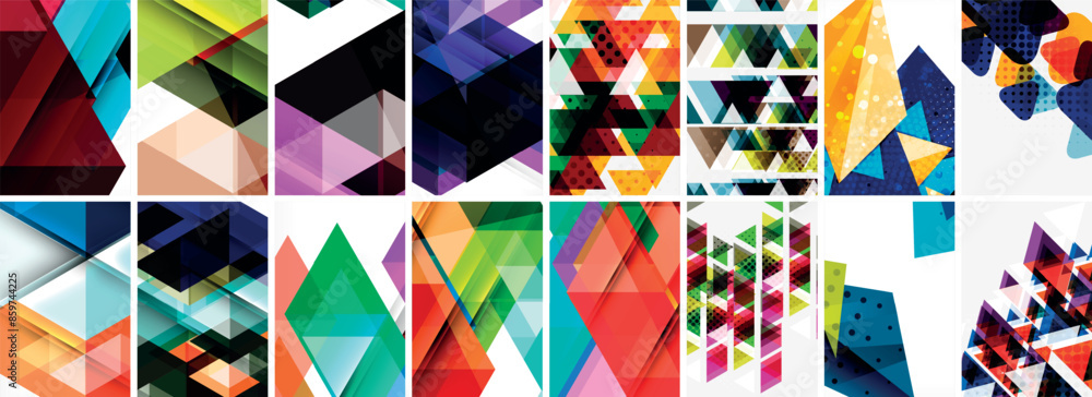 Set of abstract minimal geometric backgrounds with lines, circles and triangles. Vector Illustration For Wallpaper, Banner, Background, Card, Book Illustration, landing page