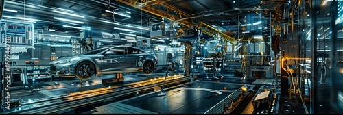 Dynamic automated production line futuristic electric car factory