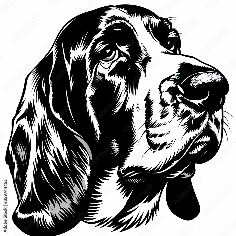 Fototapeta premium A black and white drawing of a Basset Hound dog