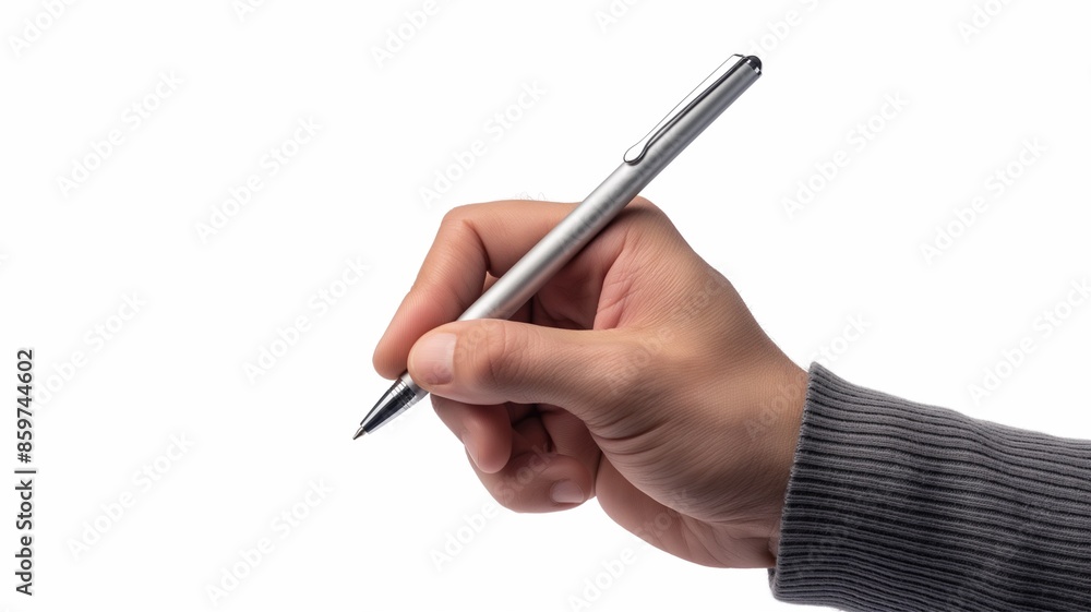Hand holding a pen, white background. Hand holding a pen, white background.