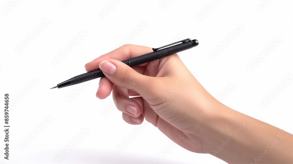 Hand holding a pen, white background. Hand holding a pen, white background.