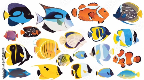 Isolated cartoon icon of tropical fish with white background.
