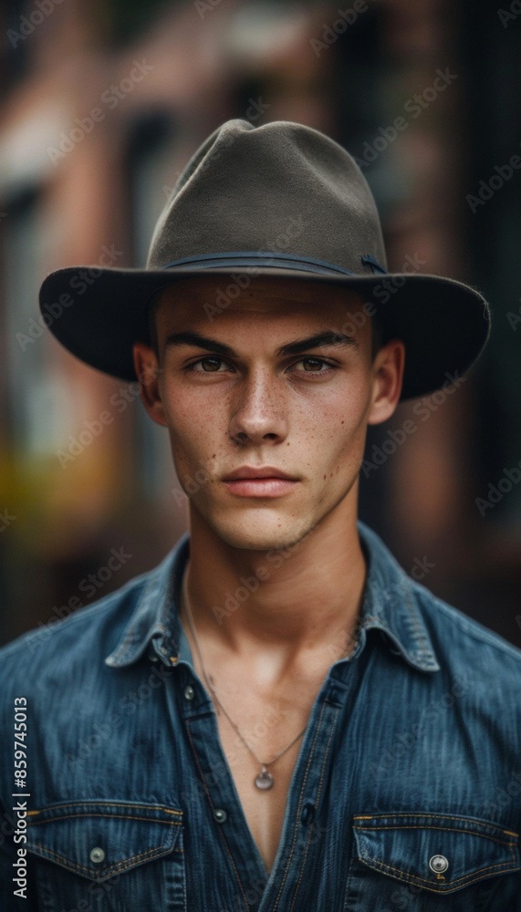 Ultra sharp photo capturing the essence of a young adult male's portrait, set against a compelling Ultra sharp photo capturing the essence of a young adult male's portrait, set against a compelling