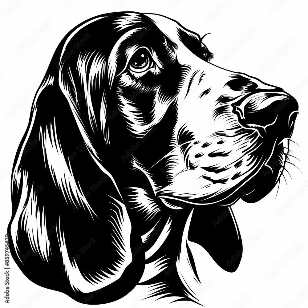 A black and white drawing of a Basset Hound dog A black and white drawing of a Basset Hound dog