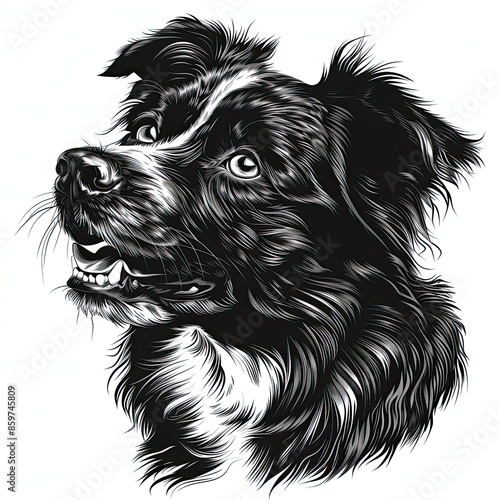 Wallpaper Mural A black and white drawing of a Australian Shepherd dog Torontodigital.ca