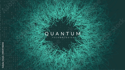 Quantum Background. Future intelligence in innovative digits. Cyber dots connect on the computing cover. Particles of energy in global information. Big Data Background.