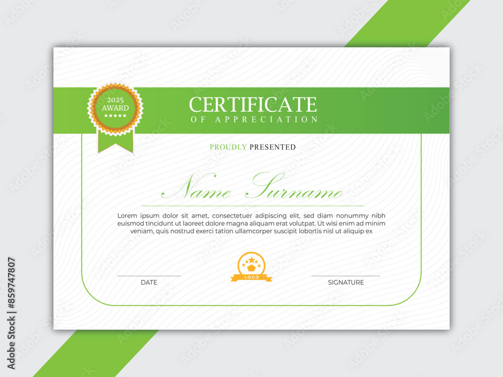 Fototapeta premium green color modern certificate design template.