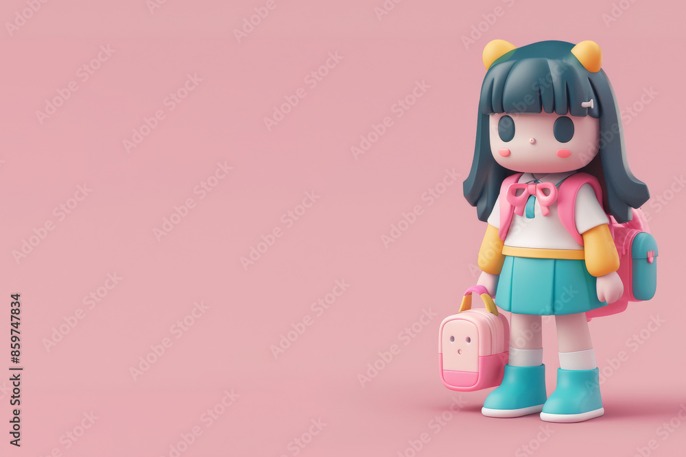 A cute life-size icon depicting a schoolgirl with a backpack with a place for text A cute life-size icon depicting a schoolgirl with a backpack with a place for text