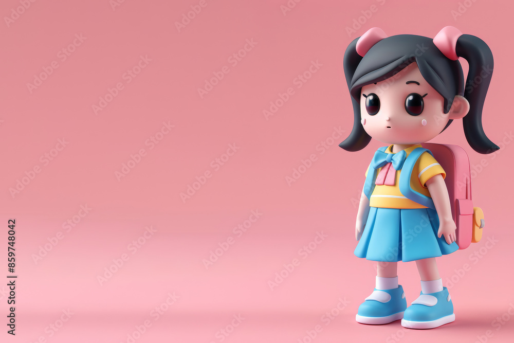 A cute life-size icon depicting a schoolgirl with a backpack with a place for text A cute life-size icon depicting a schoolgirl with a backpack with a place for text