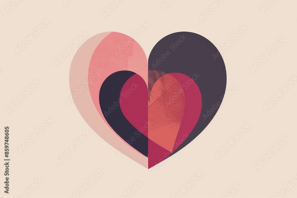 Stylized illustration of a heart, featuring overlapping shapes and a vintage color palette, creating a sense of depth and texture