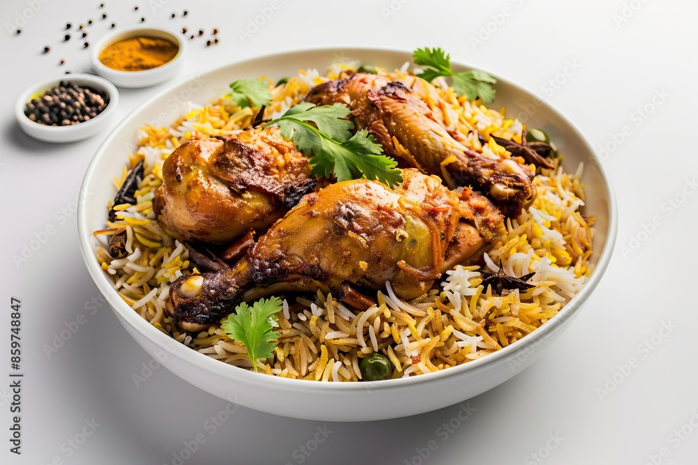 Kerala style chicken biryani with jeera rice and spices. Kerala style chicken biryani with jeera rice and spices.